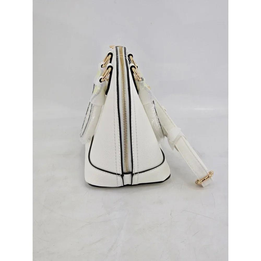 Fashion Puzzle Dome Satchel Handbag Womens Small White Saffiano Faux Leather NEW